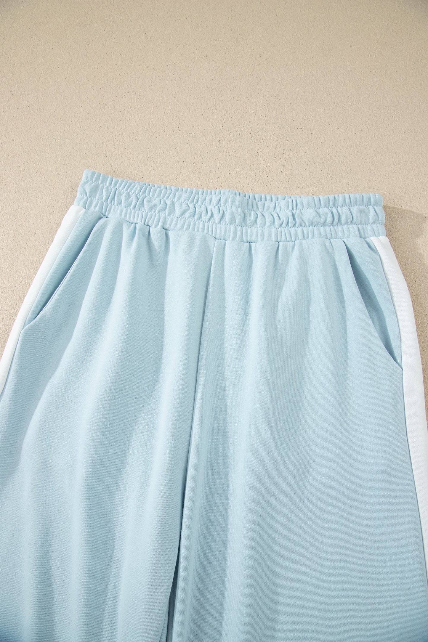 Mist Blue Contrast Trim Wide Leg Pant Set