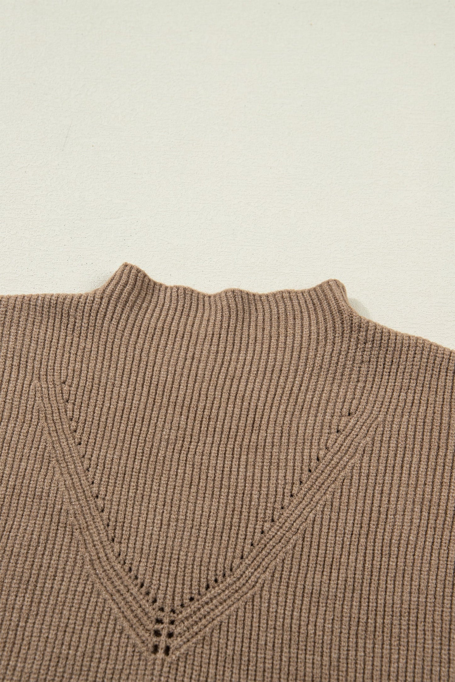 Beige Ribbed Knit Mock Neck Sweater
