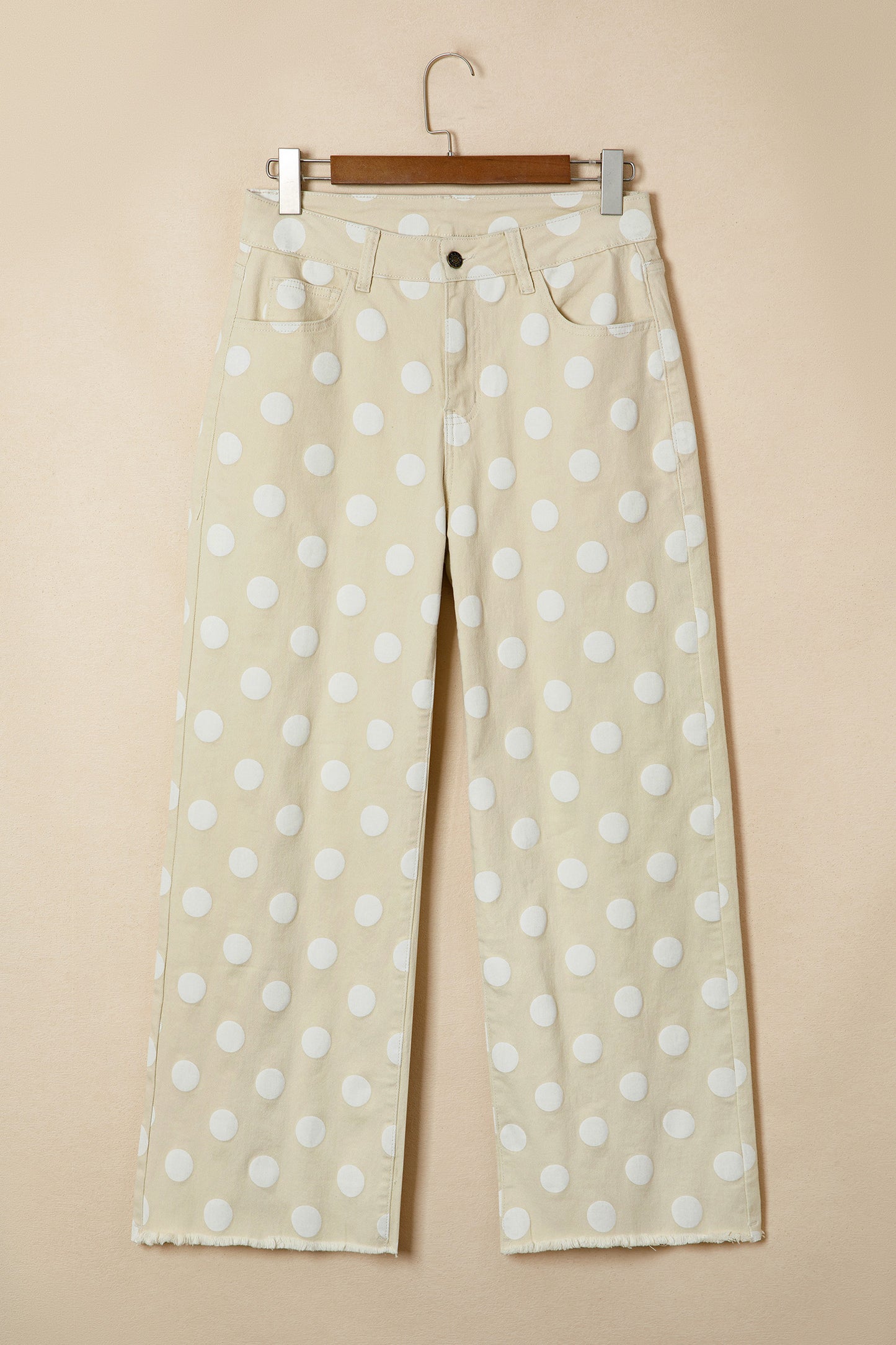 Polka Dot Print Raw Hem Shift Jeans