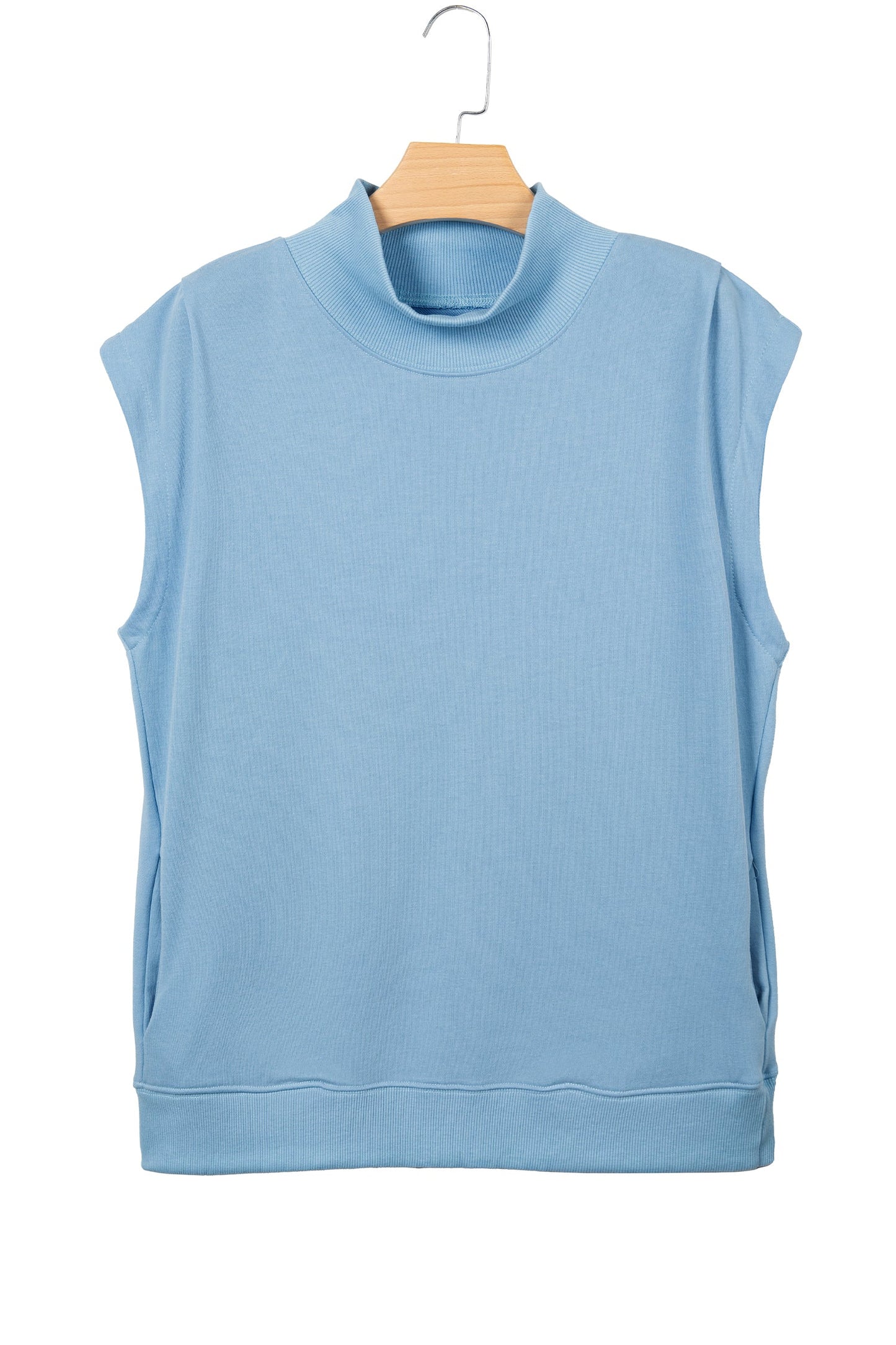 Myosotis Solid Color High Neck Cap Sleeve Loose Top