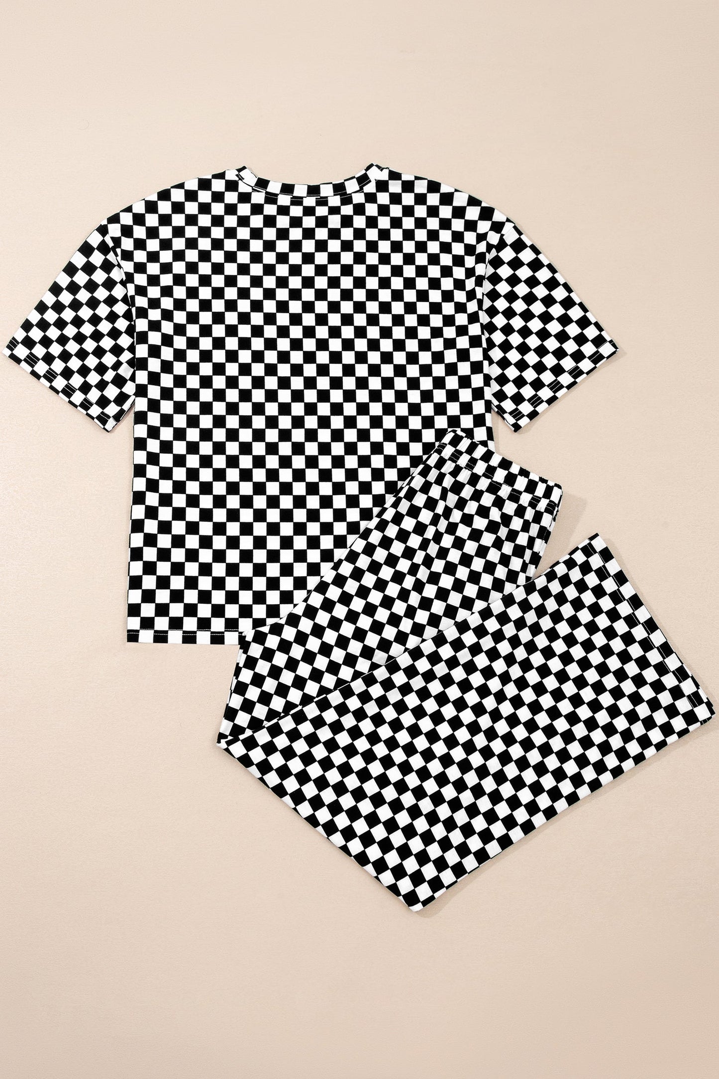 Black Checkered Print Lounge Pant Set