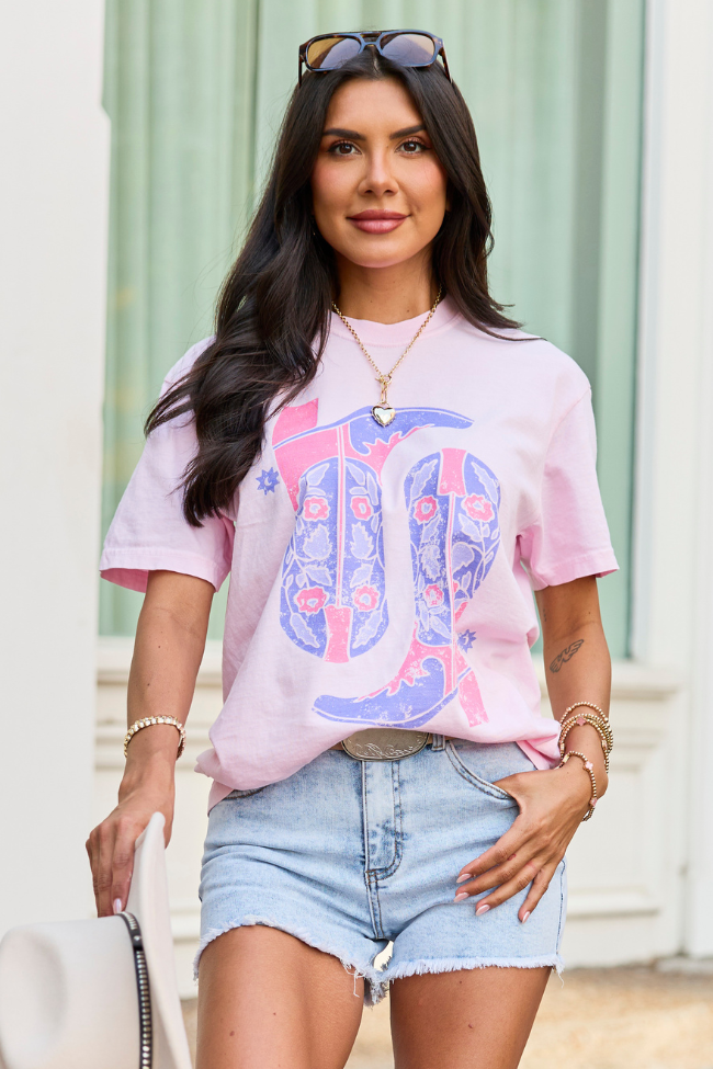 Floral Boots Light Pink Comfort Colors Graphic Tee