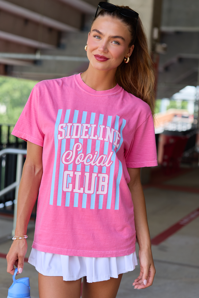 Sideline Social Club Striped Pink Graphic Tee