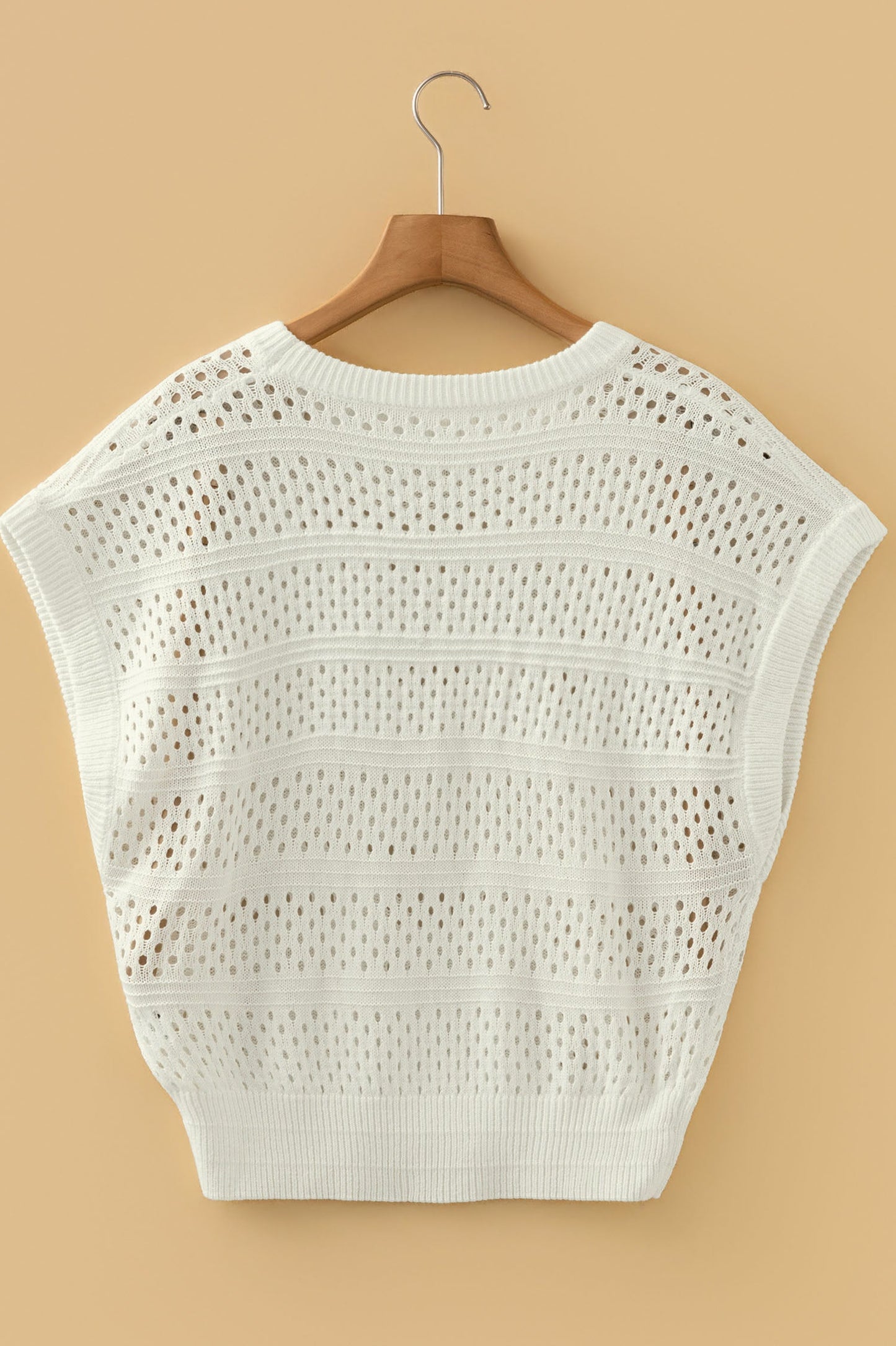 Eyelet Ribbed Trim Short Sleeve Dolman Sweater