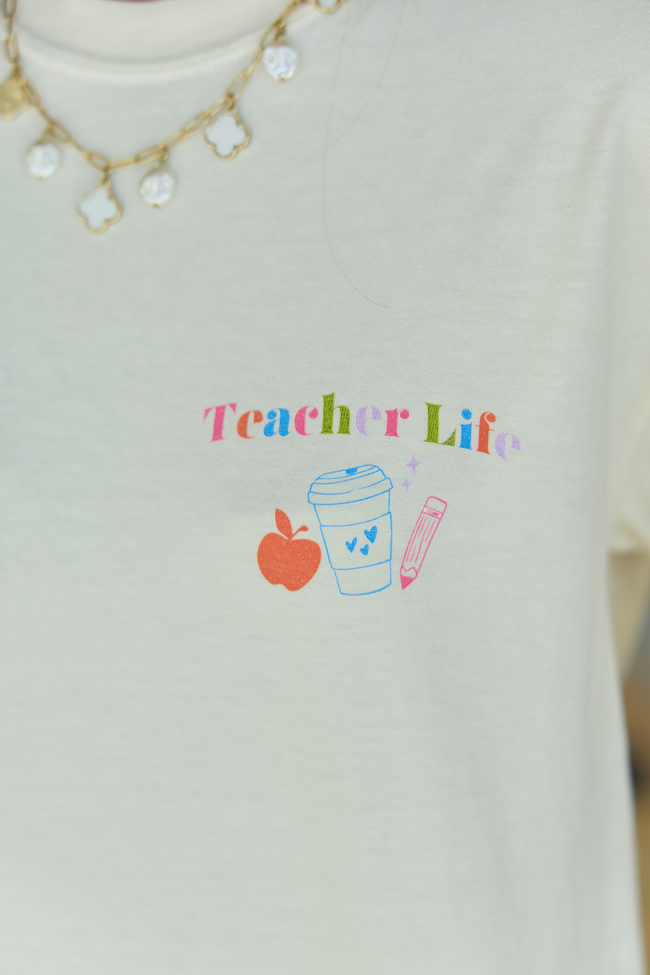Checkered Teacher Life Multi Ivory Graphic Tee