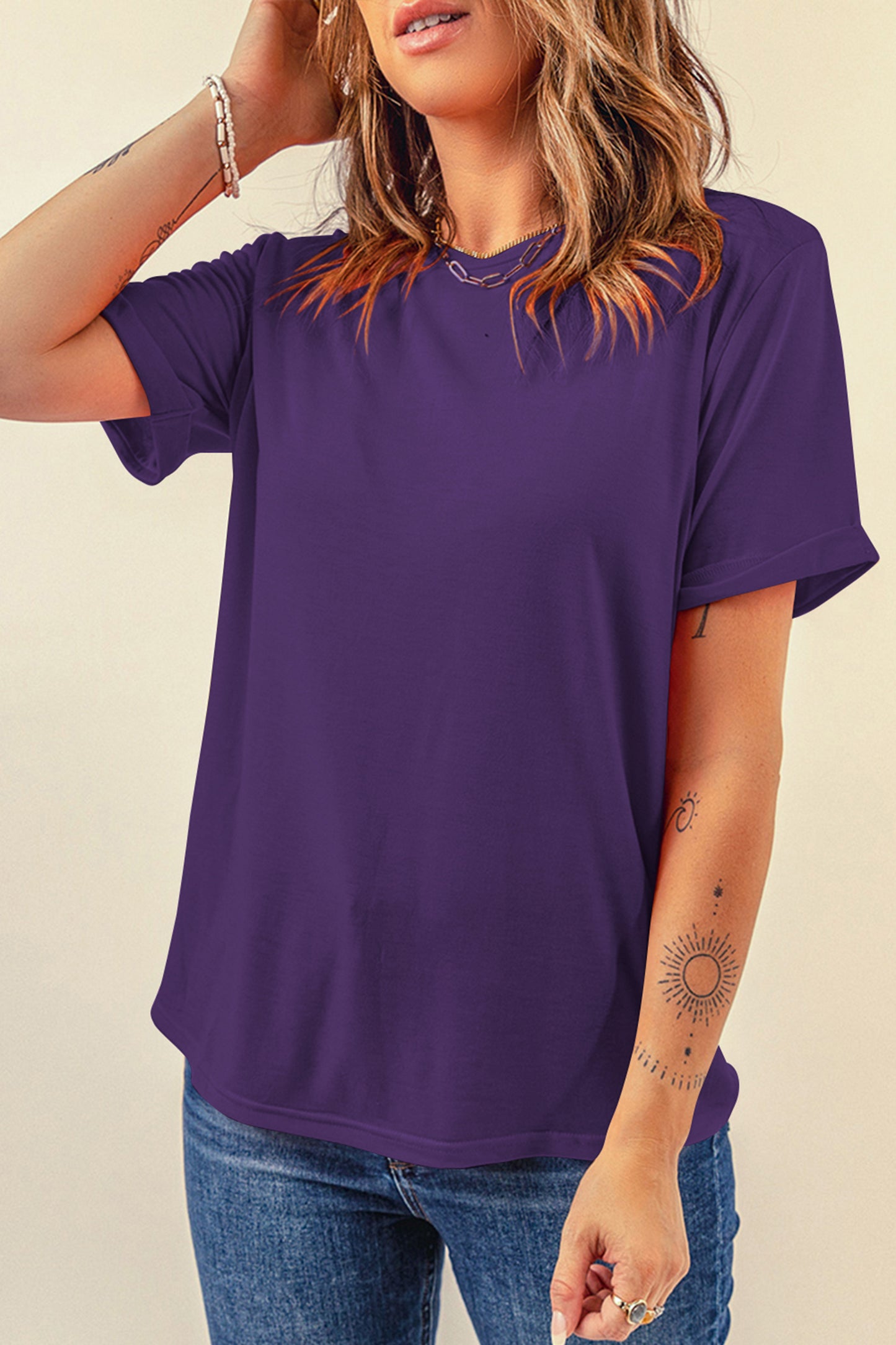 Dearlove Red Casual Plain Crew Neck Tee