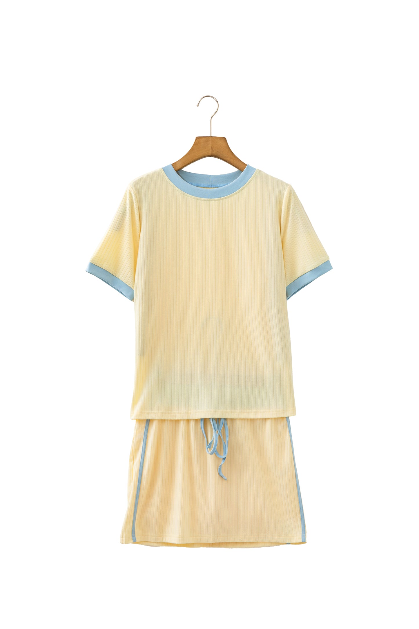 Yellow Ribbed Knit Skirt Set