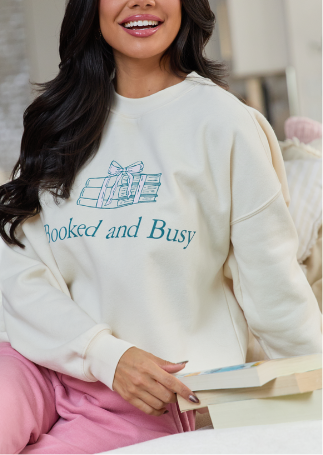 Booked & Busy Cream Graphic Sweatshirt