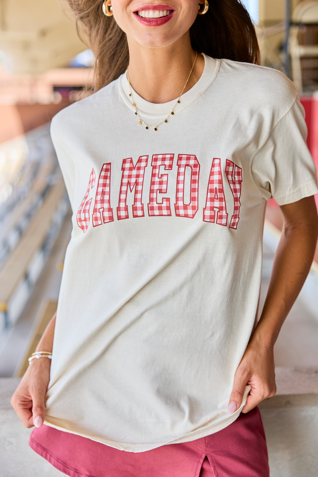 Gameday Red Gingham Ivory Graphic Tee