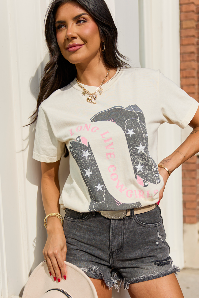 Long Live Cowgirls Star Boots Ivory Comfort Colors Graphic Tee