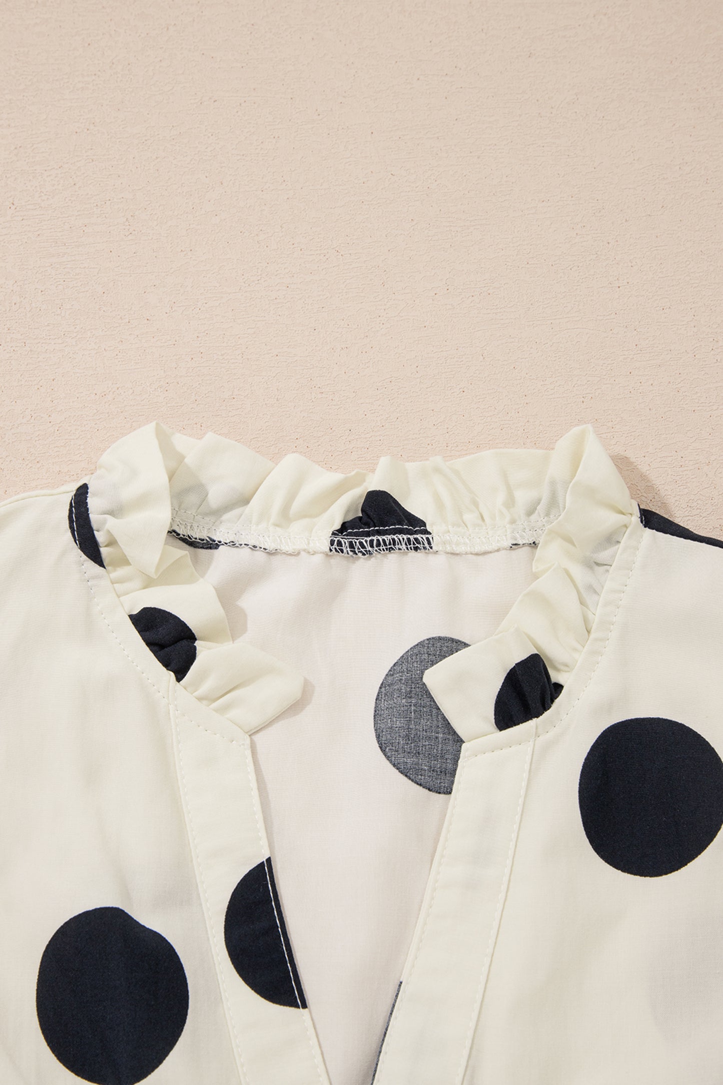 Polka Dot V-Neck Ruffle Short Sleeve Shift Blouse
