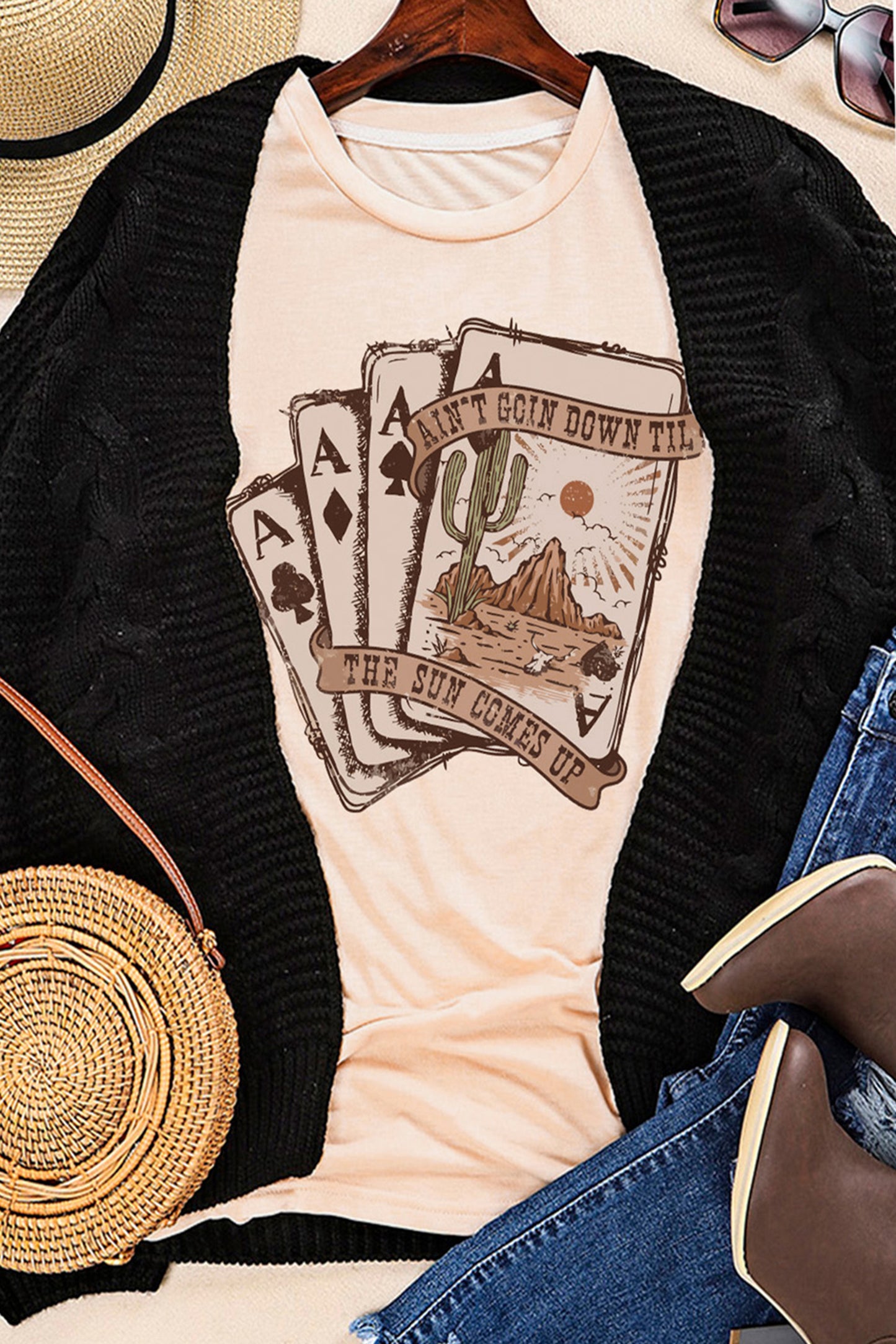 Western Poker Cards Graphic T Shirt
