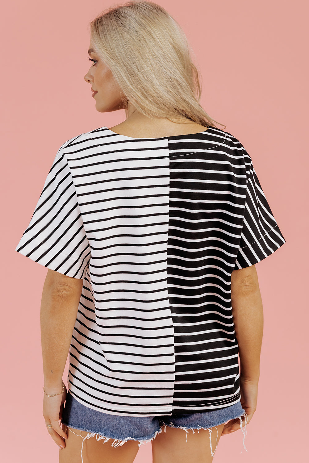 Black Stripe Two Tone Colorblock Shirt