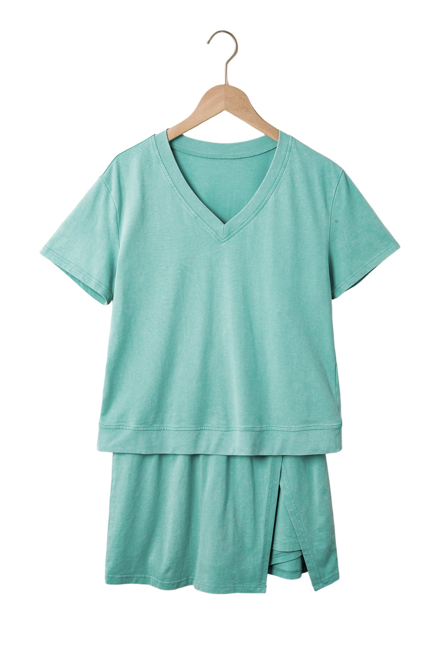 Mineral Wash V Neck Tee Matching Skort Set
