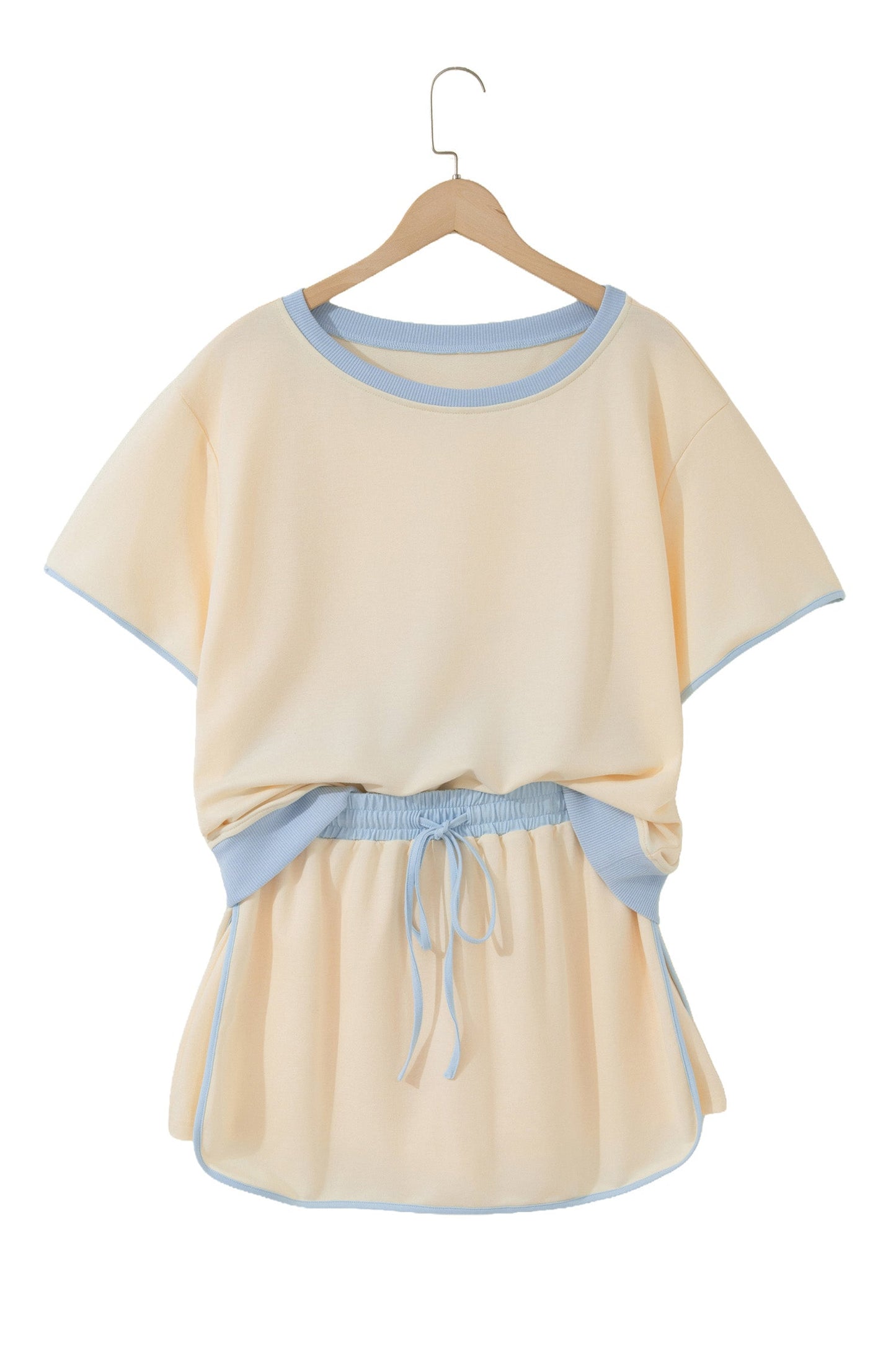 Apricot Colorblock Edge Drop Shoulder T Shirt and Skort 2Pcs Set