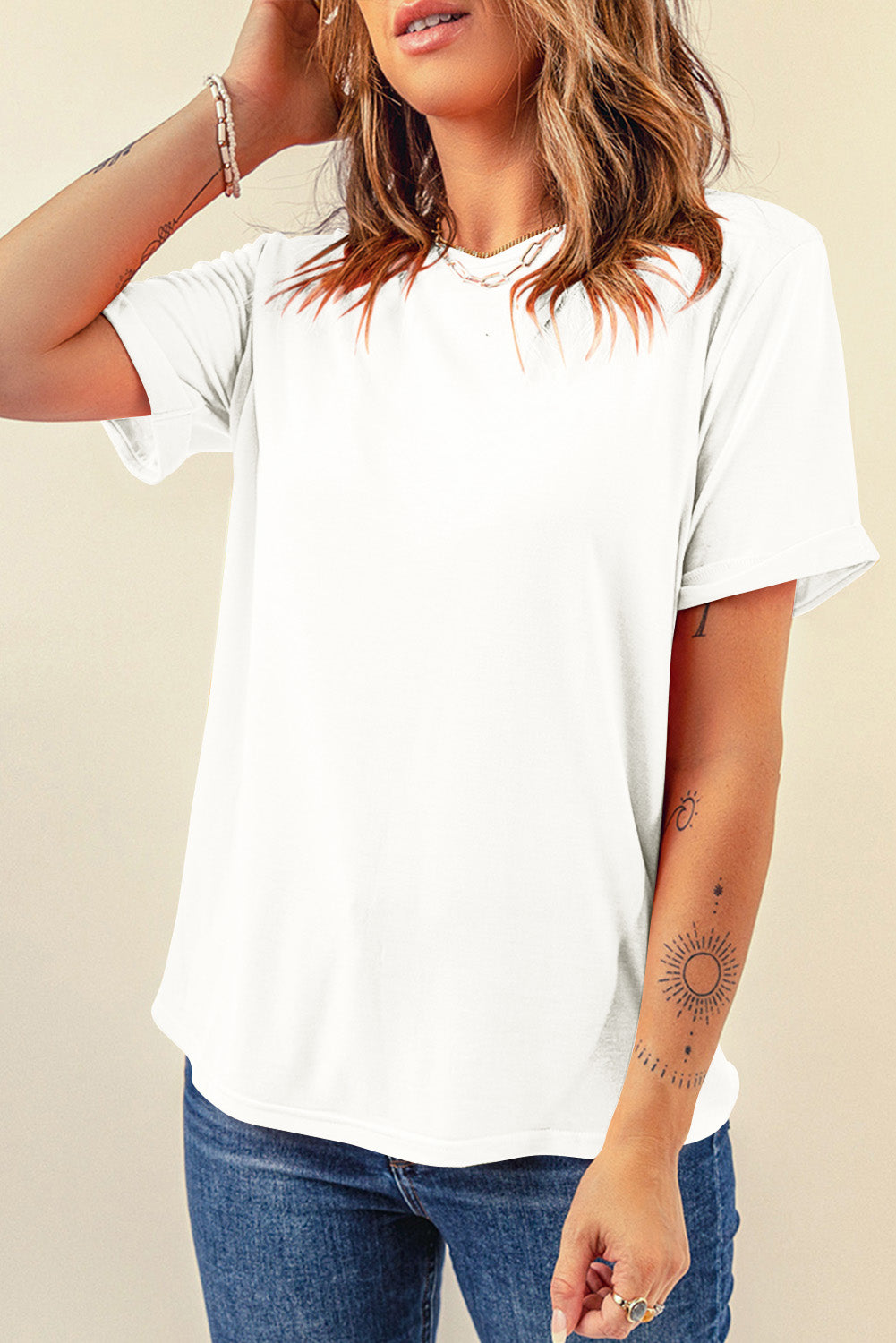 Dearlove Red Casual Plain Crew Neck Tee