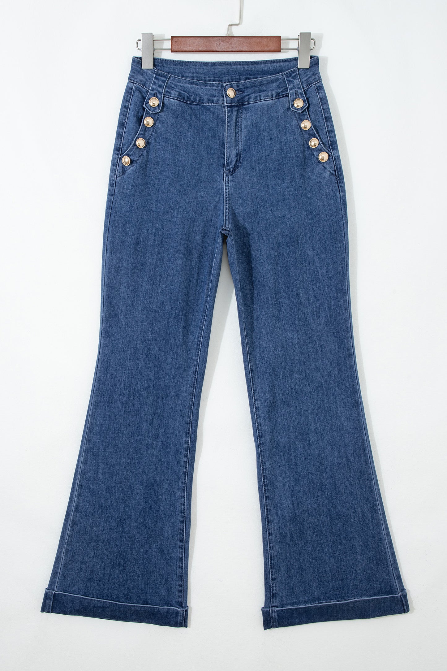 Ashleigh Button Detail Rolled Hem Flare Leg Jeans