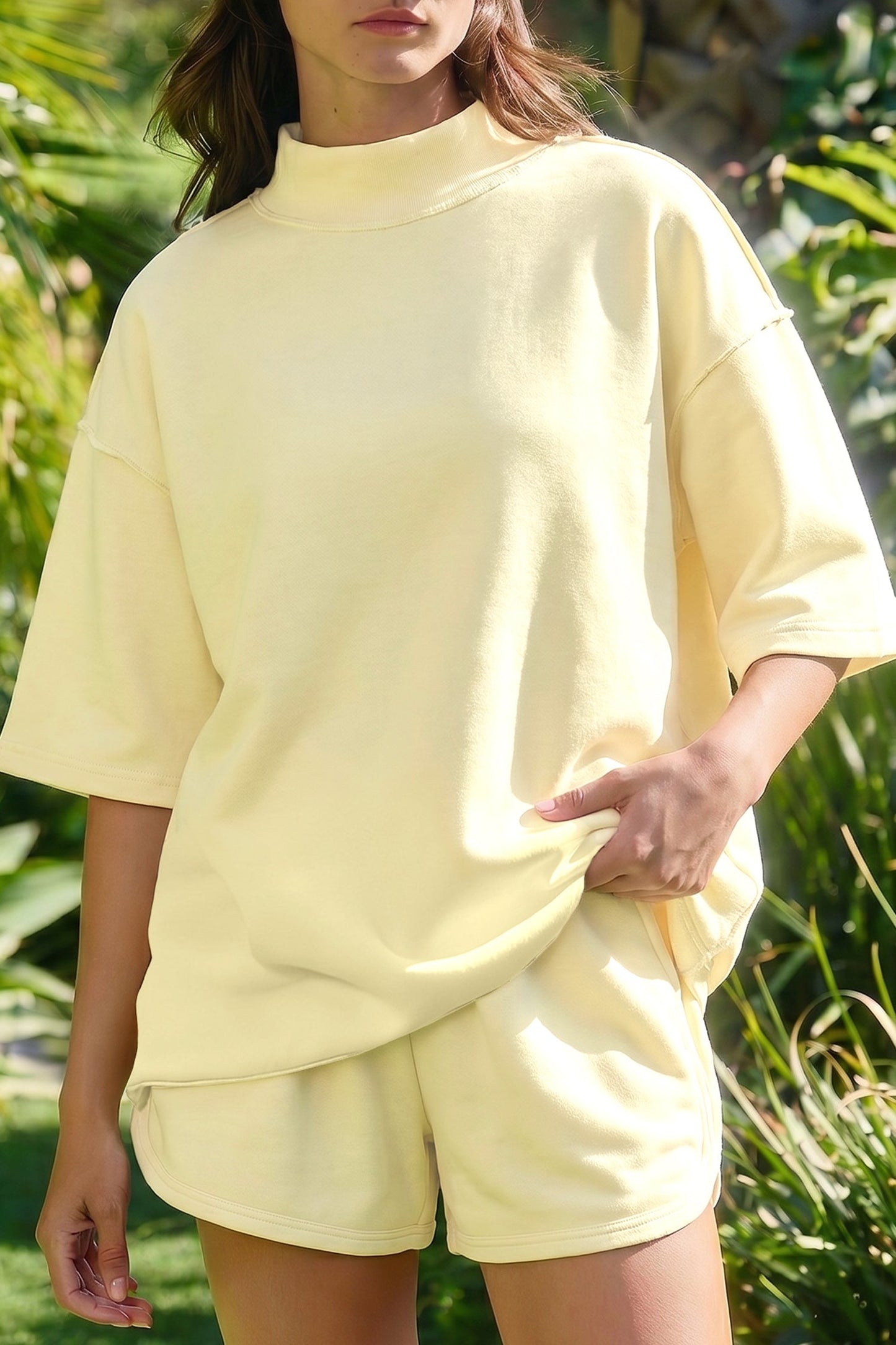 Exposed Seam Mock Neck Oversize Matching Set