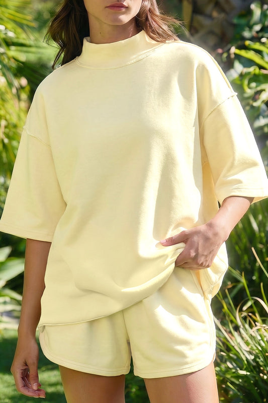 Exposed Seam Mock Neck Oversize Matching Set