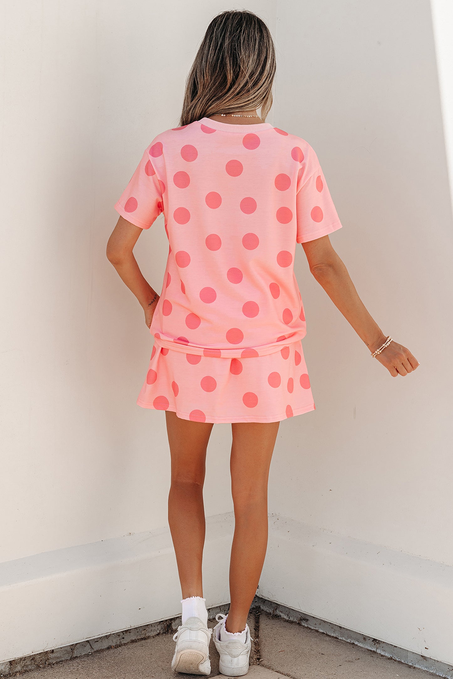 Polka Dot Short Sleeve Top Casual Skort 2pcs Outfit