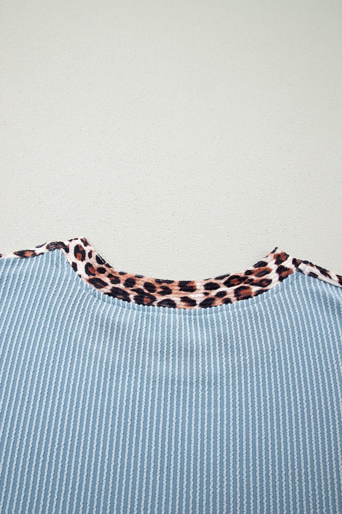 Sky Blue Leopard Trim Ribbed Short Set
