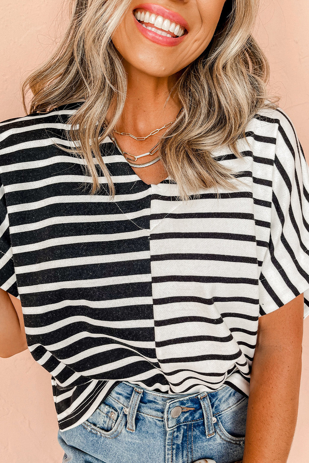 Black Stripe Two Tone Colorblock Shirt