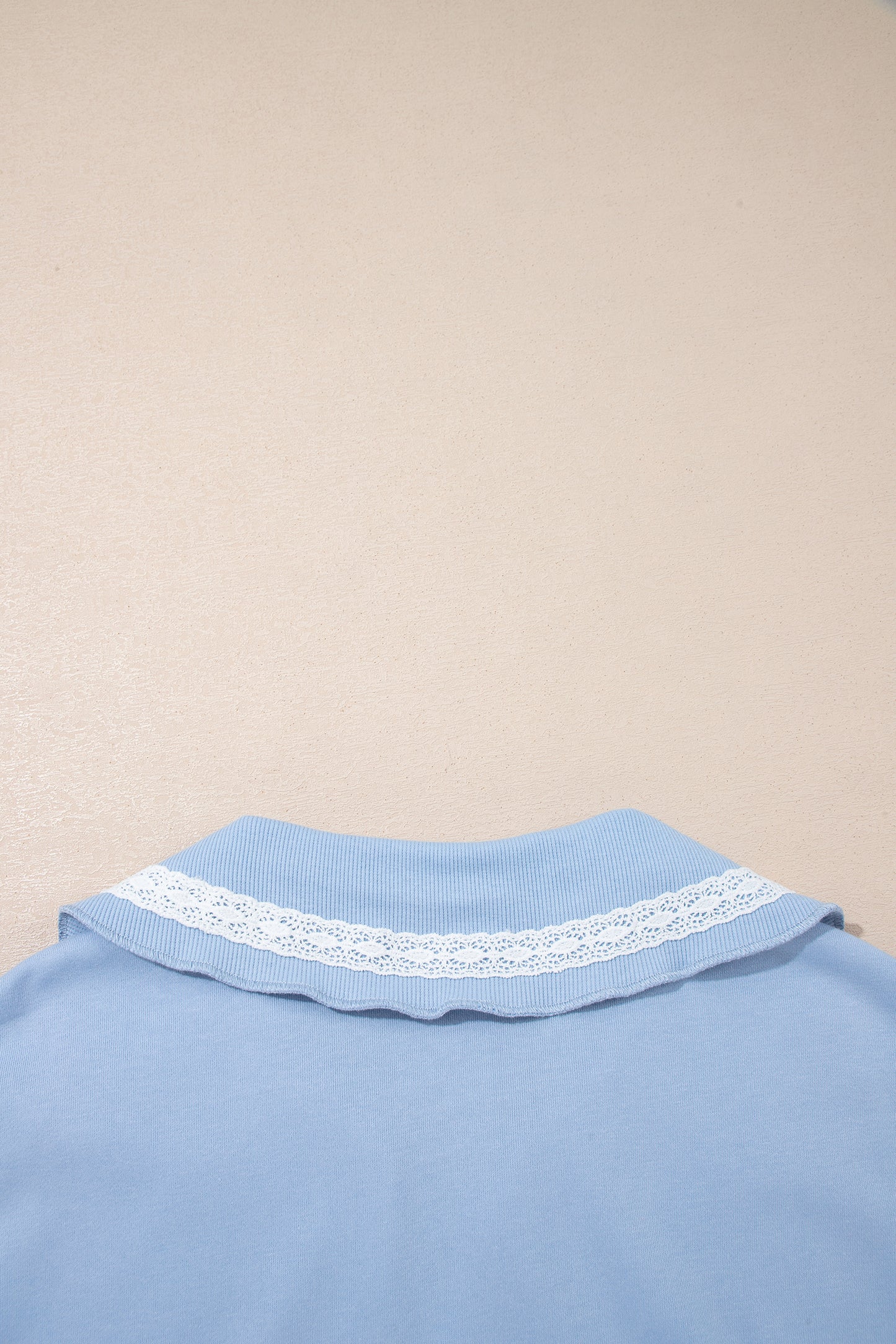 Sky Blue Lace Accent Zipped Collar Sweatpants Set