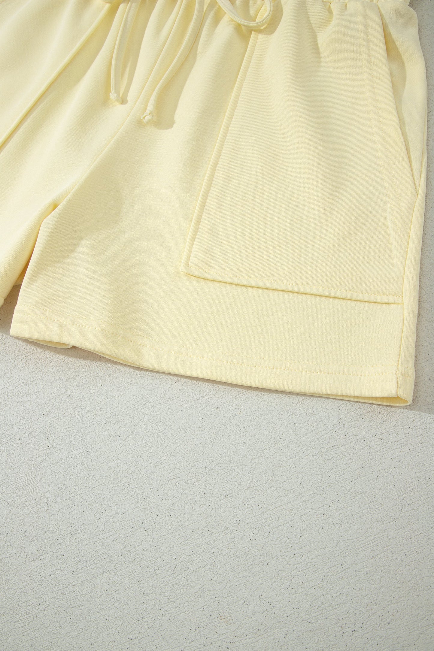 Yellow Cream Solid Color Tee Drawstring Shorts Comfy 2pcs Set