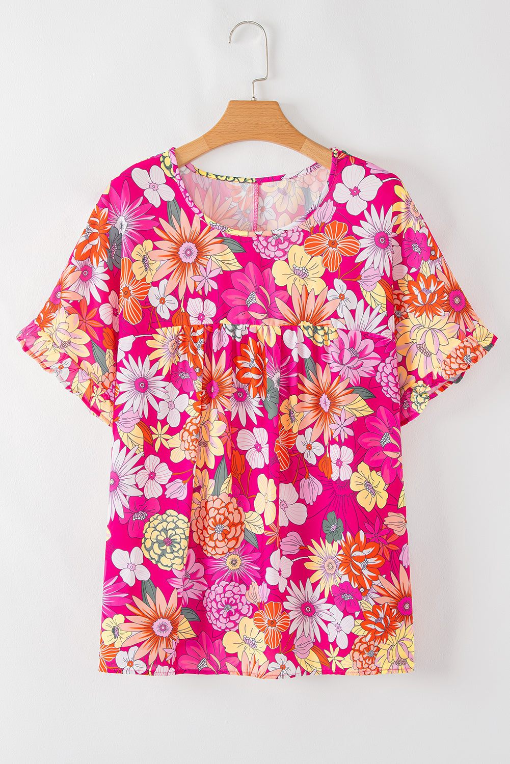 Floral Print Ruffle Short Sleeve Blouse