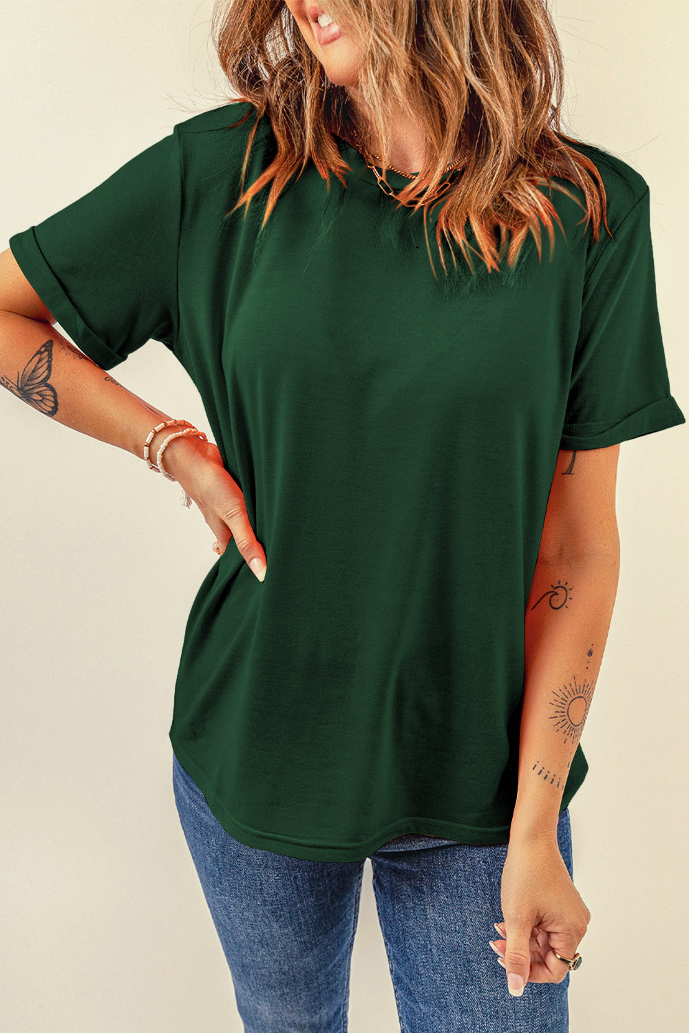 Dearlove Red Casual Plain Crew Neck Tee