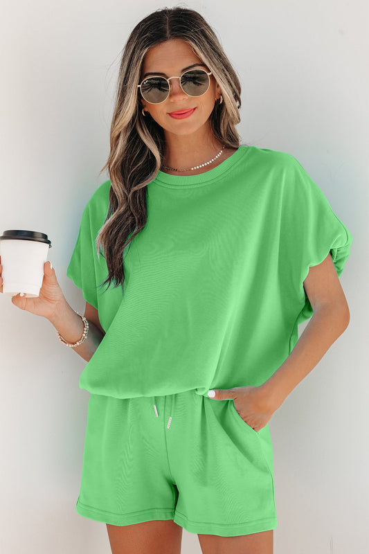 Green Puffy Loose Top and Shorts Set