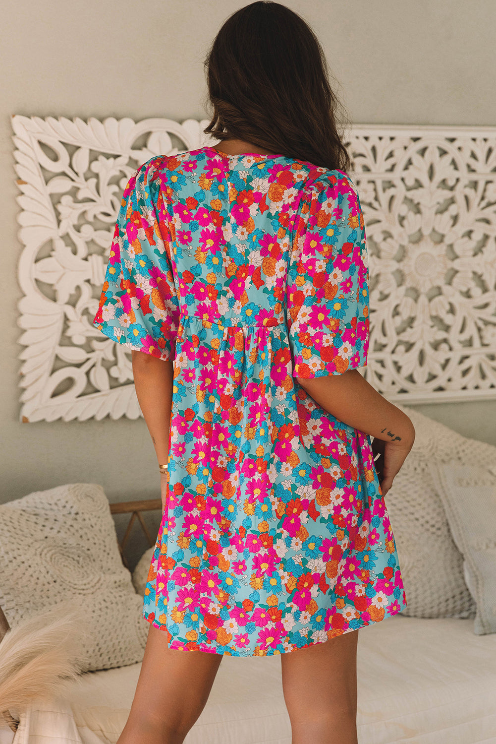 Floral Print Tie Babydoll Dress