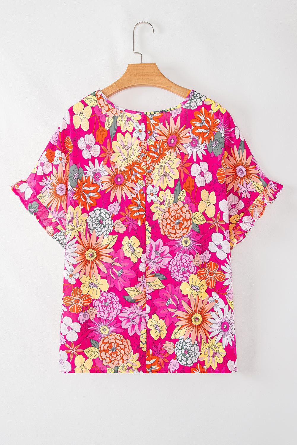 Floral Print Ruffle Short Sleeve Blouse