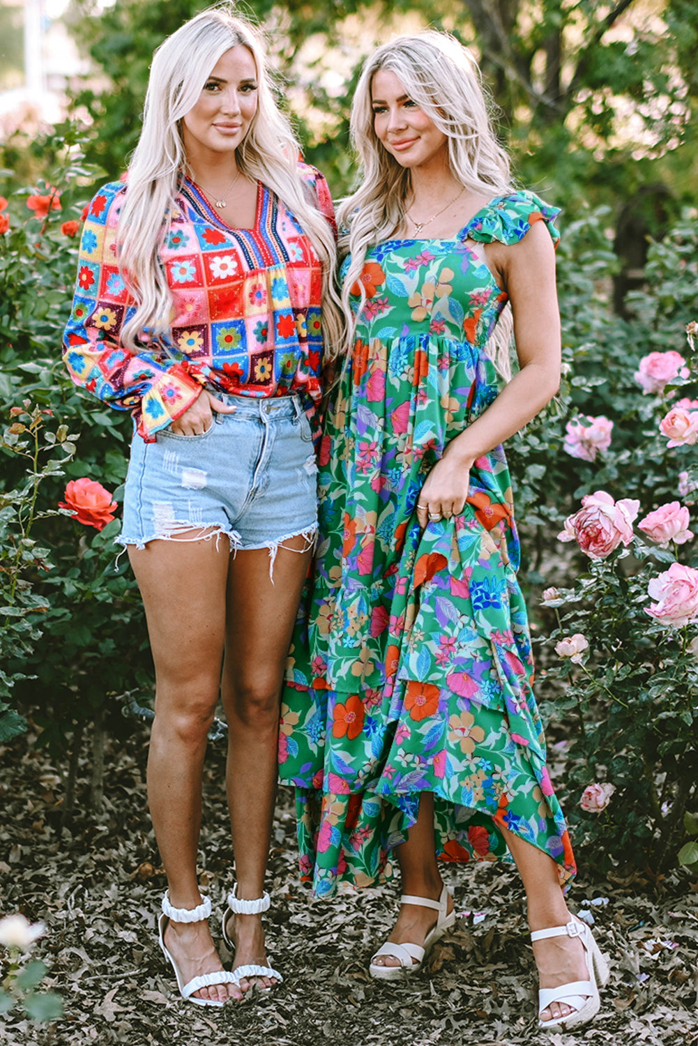 Floral Print Sleeveless Ruffle Tiered Maxi Dress