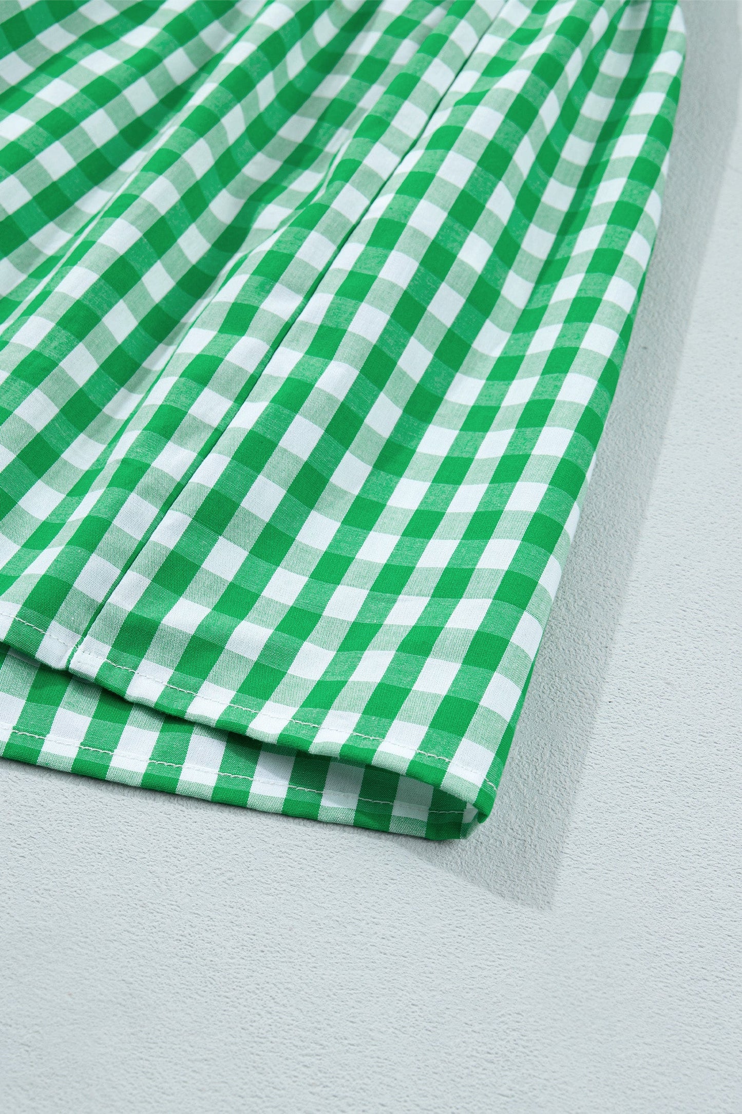 Bright Green Summer Color-Blocked Plaid Pattern Midi Dress