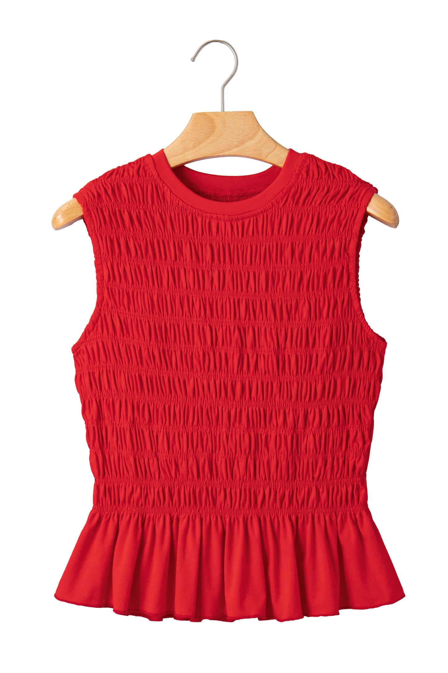Shirred Slim Fit Ruffle Hem Tank Top