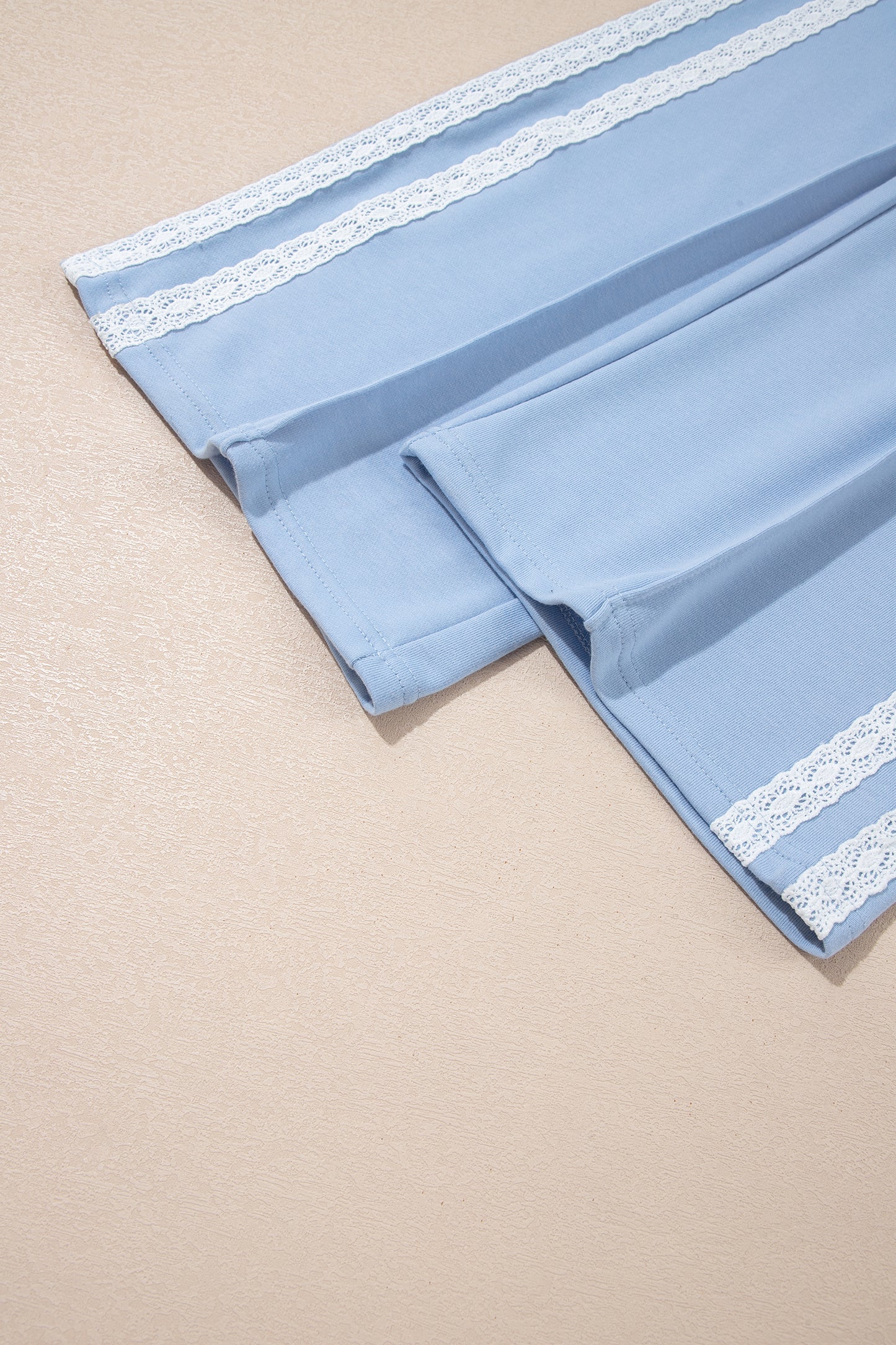 Sky Blue Lace Accent Zipped Collar Sweatpants Set