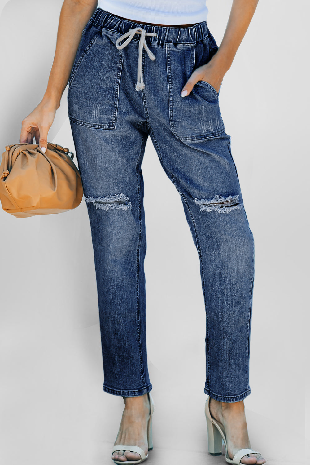 Distressed Pocketed Denim Jogger