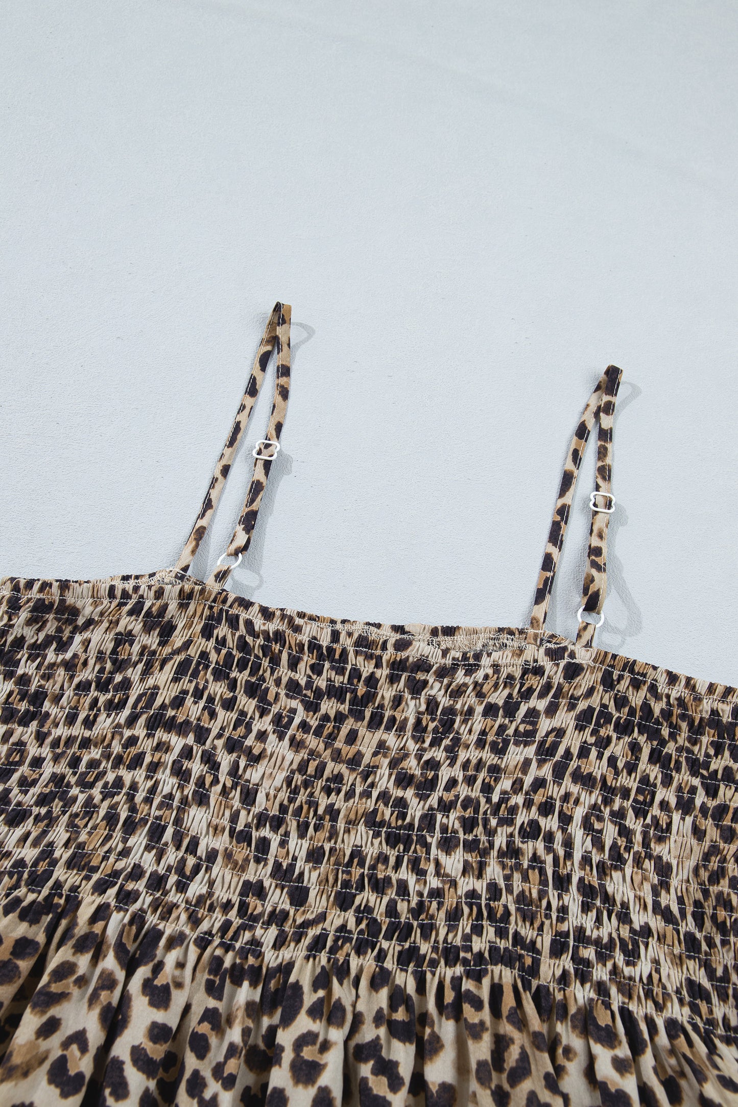 Multicolour Leopard Spaghetti Straps Shirred Ruffle Tank Top
