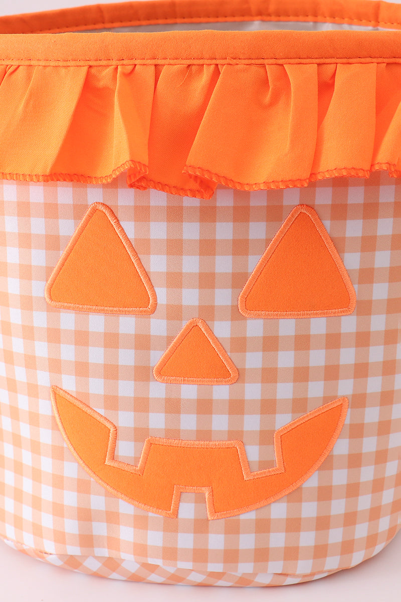 Pumpkin Applique Gingham Ruffle Basket