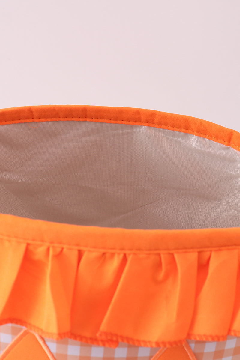 Pumpkin Applique Gingham Ruffle Basket