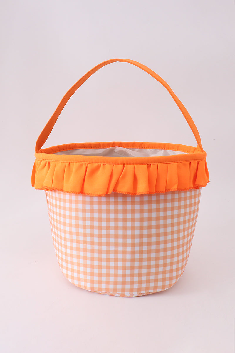 Pumpkin Applique Gingham Ruffle Basket