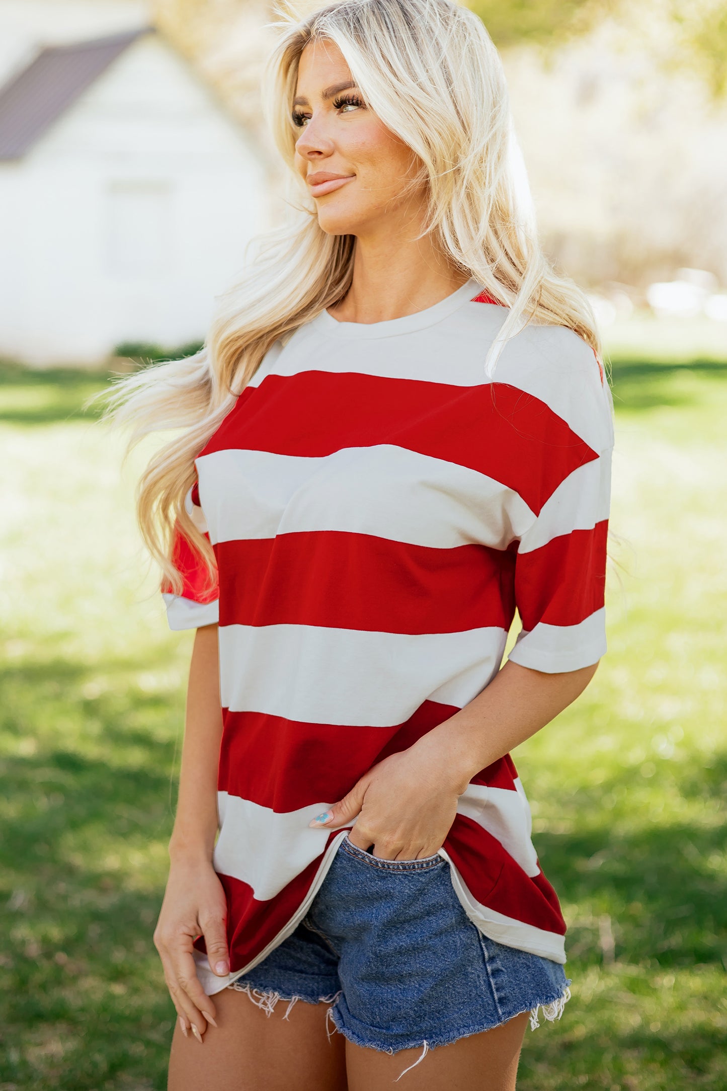 Striped Color Block Oversize Tunic Tee