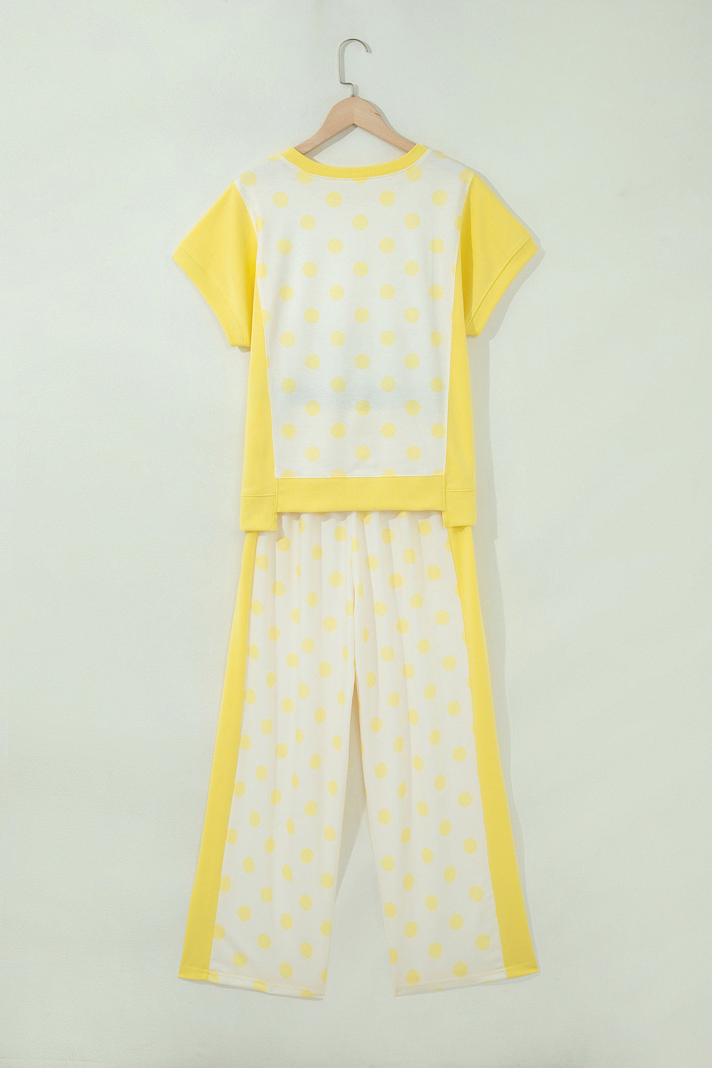Color Block Patchwork Polka Dot Wide Leg Pant Set