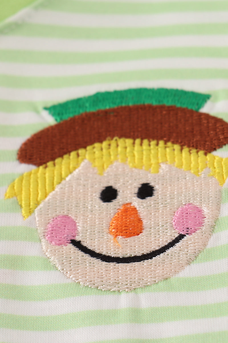 Green scarecrow embroidery stripe top