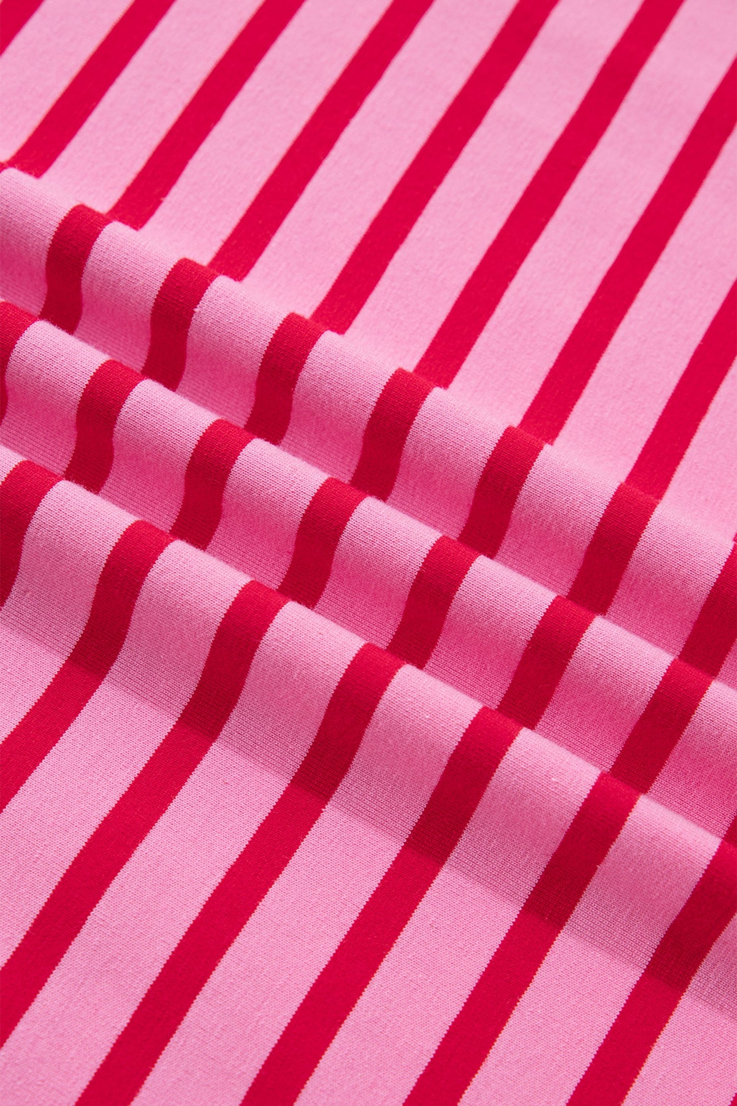 Pink Stripe Scalloped Trim Round Neck T Shirt