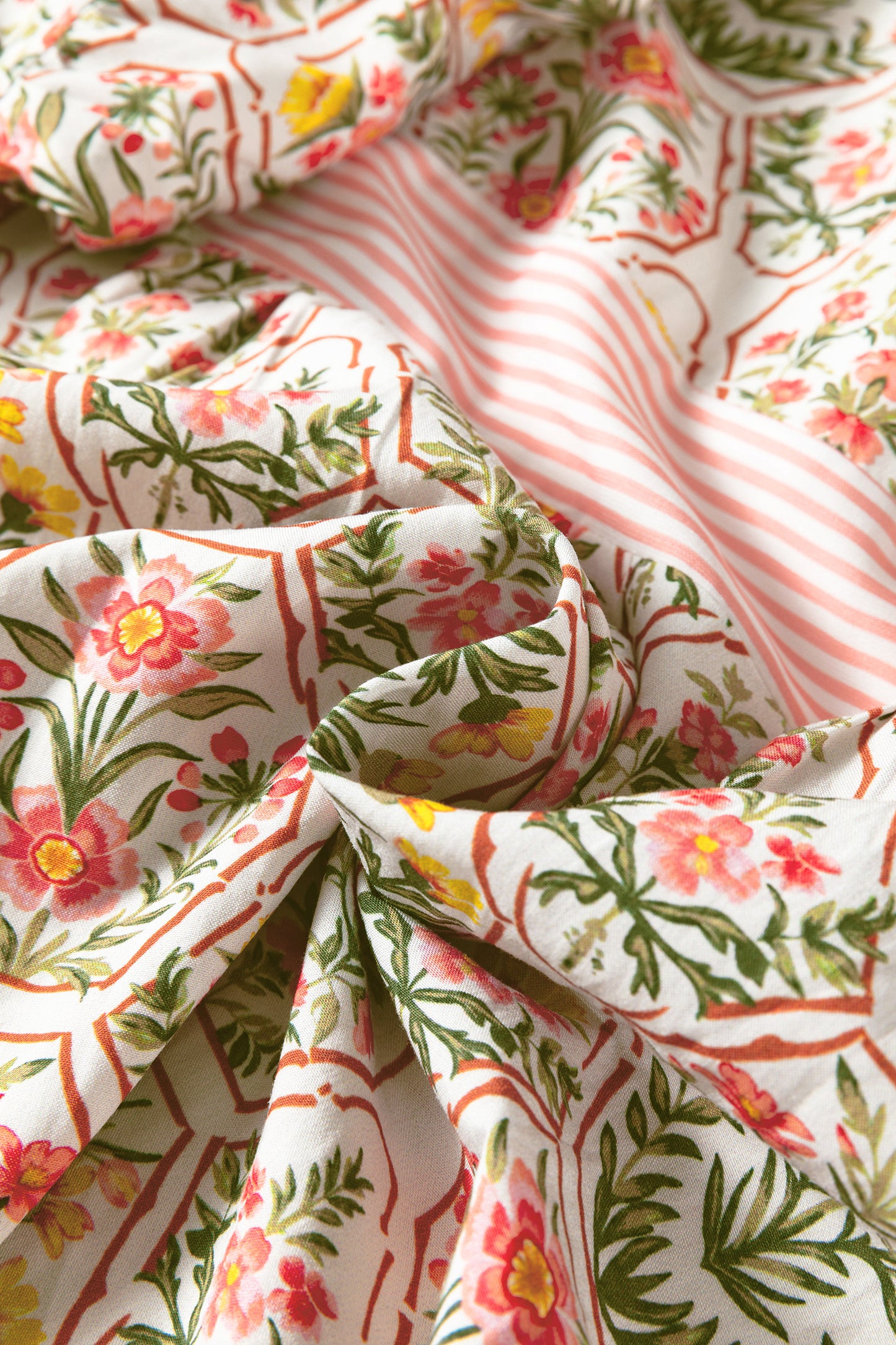 Geometric Floral Print Striped Patchwork Detail Sleeveless Dress