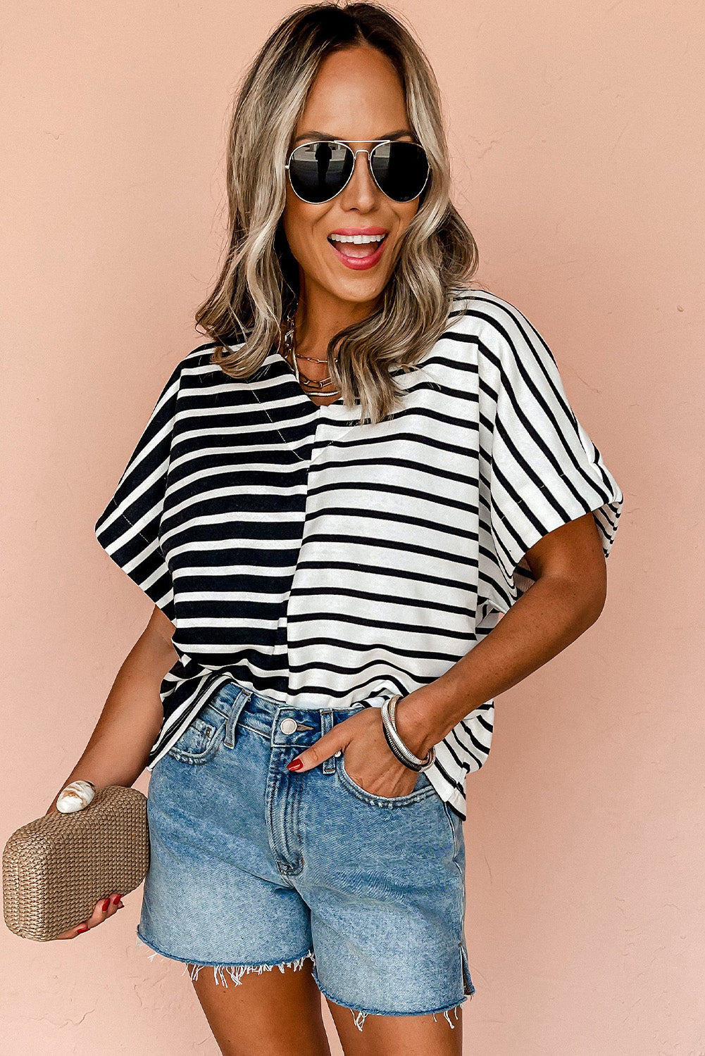 Black Stripe Two Tone Colorblock Shirt