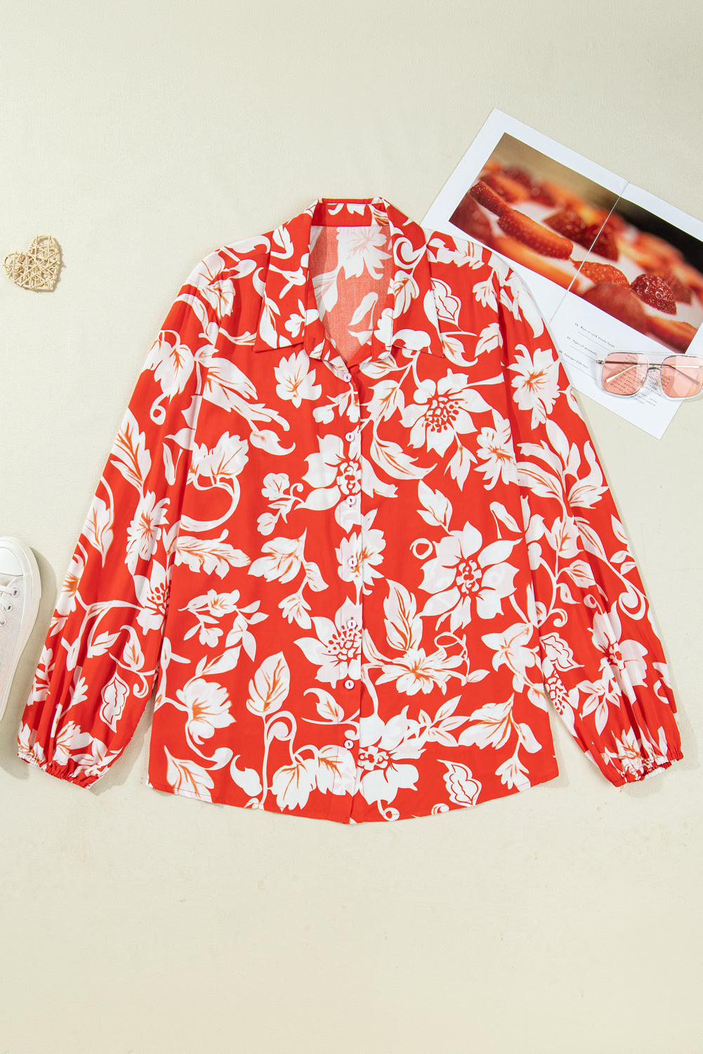 Floral Print Loose Button Up Shirt