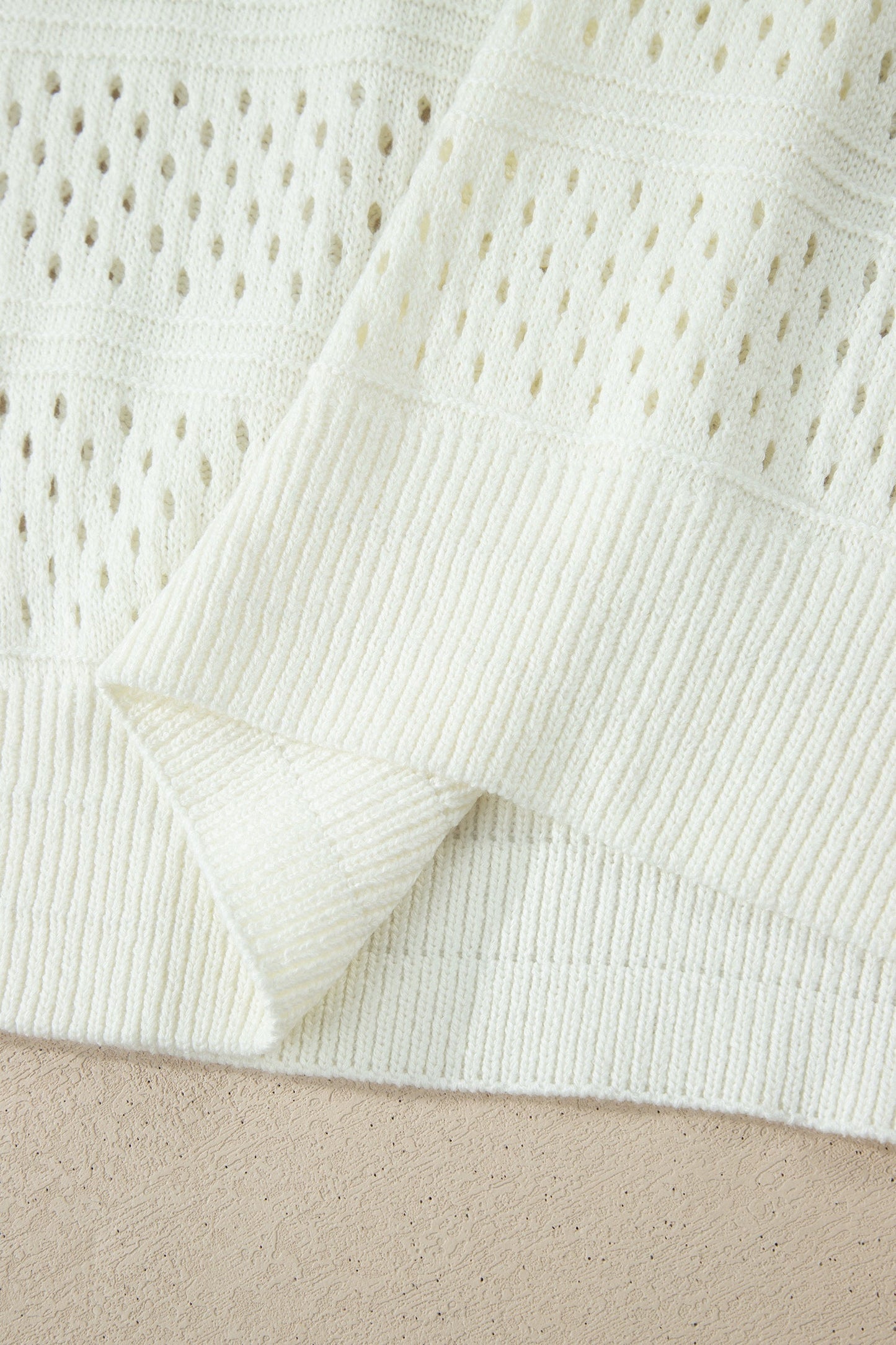 Eyelet Ribbed Trim Short Sleeve Dolman Sweater